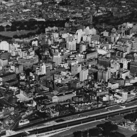 Aerial view of Sydney showing Harbour Bridge southern approaches, 1937
