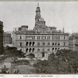 View over Macquarie Place Park to Lands Department Building, Bridge Street Sydney, 1910