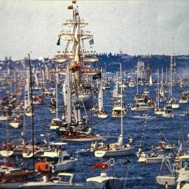 Tall ships and boats for Australia Day Celebrations, Sydney Harbour, 1988