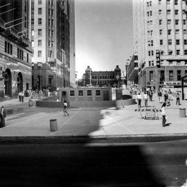 Martin Place Railway Station entrance under construction, Castlereagh Street Sydney, 1980