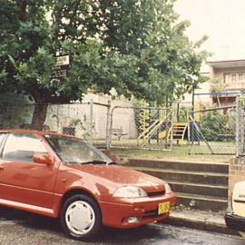 View of playground from street