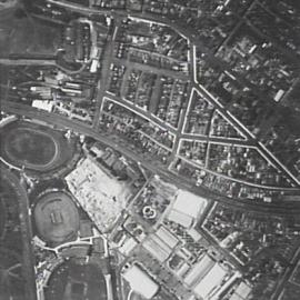 Aerial photograph directly over Moore Park precinct, circa 1930