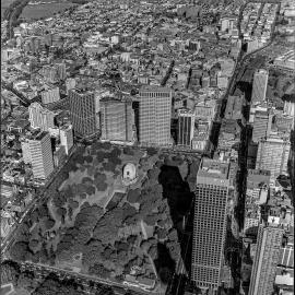 Aerial view of Hyde Park South towards Surry Hills and Central, 1983