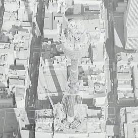 Aerial photograph (oblique) showing Centrepoint Tower construction, 1983