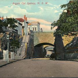 Postcard - Looking east to the Argyle Cut, Argyle Street Millers Point, circa 1908