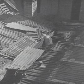 Corrugated iron roof of a derelict house, Australia Street Newtown, 1953