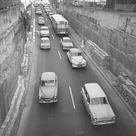 Traffic entering the Observatory Hill circular tunnel