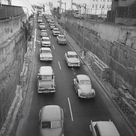 Traffic entering the Observatory Hill circular tunnel