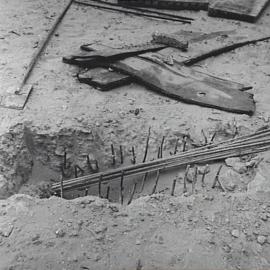 Detail of concrete and pieces of material