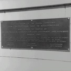 Plaque commemorating the extension of the Cahill Expressway