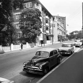 Cars parked along Elizabeth Bay Road, Elizabeth Bay, 1960