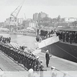 Arrival of Duke of Gloucester at Garden Island Naval Depot, Woolloomooloo Bay, 1945