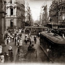 Electric trams in George Street Sydney, 1920