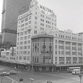 Town Hall Hotel and Waltons, George Street Sydney, 1970