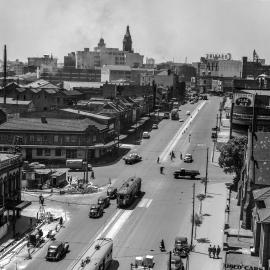 Trams on Broadway near Wattle Street Ultimo, 1940s