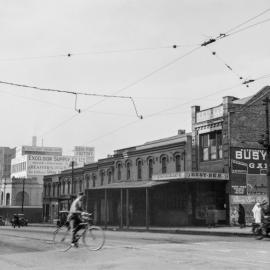 Row of shops and businesses to be demolished for road widening, Broadway Chippendale, 1930s