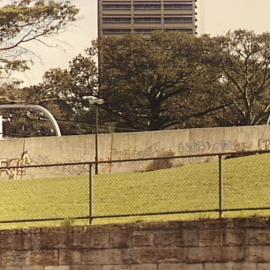 Graffiti on wall of railway overpass