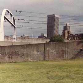 Graffiti on wall of railway overpass