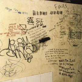 Graffiti in public toilet under rotunda in Green Park