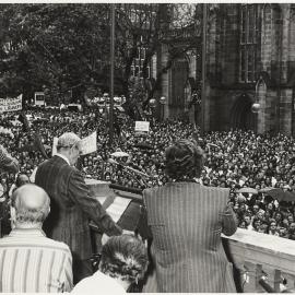 Large rally in Sydney Square, George Street Sydney, 1976