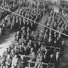 Opening of production building at Nuffield Square, Sydney factory of British Motor Corporation, Zetland.