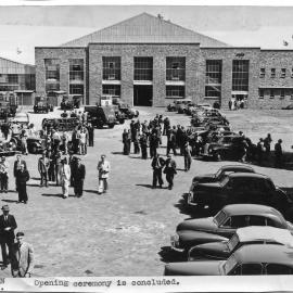 Opening of production building at Nuffield Square, Sydney factory of British Motor Corporation, Zetland, 1950
