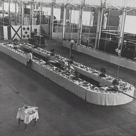 Opening ceremony buffet at Nuffield Square, Sydney factory of British Motor Corporation, Zetland.