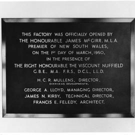 Foundation stone at Nuffield Square, Sydney factory of British Motor Corporation, Zetland.