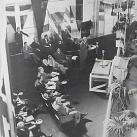 Opening ceremony at Nuffield Square, Sydney factory of British Motor Corporation, Zetland.