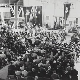 Opening ceremony at Nuffield Square, Sydney factory of British Motor Corporation, Zetland.