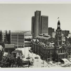 Sydney Square with Sydney Town Hall and Town Hall House, George Street, 1977