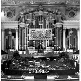 Centennial Hall decorations for royal visit by Queen Elizabeth ll, George Street Sydney, 1954