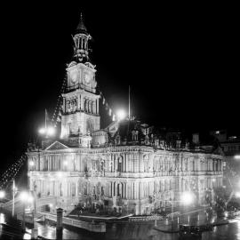 Illuminations for coronation of King George VI, Sydney Town Hall, 1937