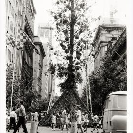 Christmas tree in Martin Place, from George Street Sydney, 1970s