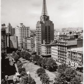 Aerial view of Wynyard Park and AWA tower Sydney, 1950s