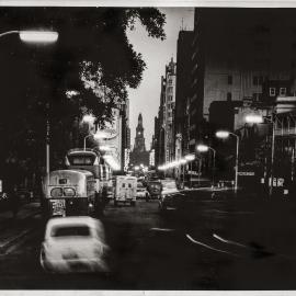 Traffic at night, York Street Sydney, 1960