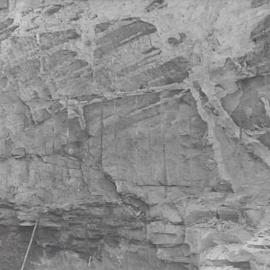 Rock face of wall supporting Bligh St