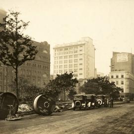 Laying cable in York Street next to Wynard Park Sydney, circa 1920