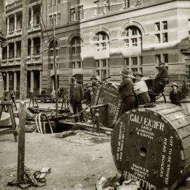 Laying electrical cable at the intersection of York and Barrack Streets Sydney, circa 1920