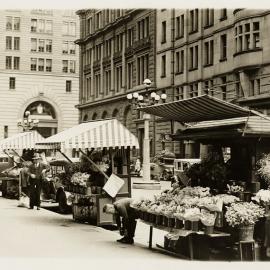 Flower stands and sellers, Martin Place Sydney, 1933