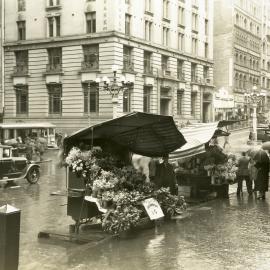 Flower stands and sellers, Martin Place Sydney, 1933