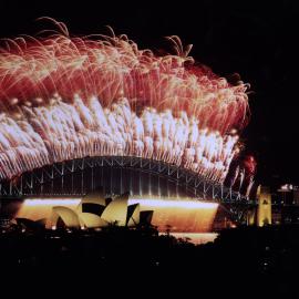New Years Eve fireworks over the Sydney Harbour Bridge, 1995