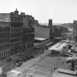 Wynyard Park during construction of Wynyard Railway Station, 1940
