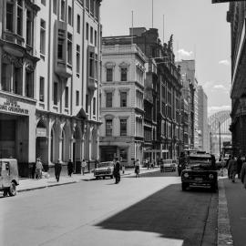 Looking north along Pitt Street towards the corner of Hunter Street Sydney, 1960