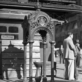 Cast-iron drinking fountain, Railway Square Sydney, 1954