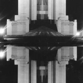 Anzac Memorial illuminated at night, Hyde Park South Sydney, 1934