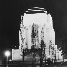 Anzac Memorial illuminated at night, Hyde Park South, Sydney, 1934