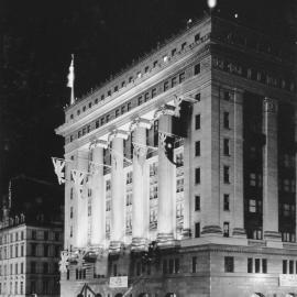 Commonwealth Bank illuminated at night