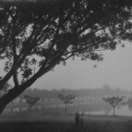 Misty view across lake, Centennial Park, 1940