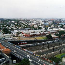 Aerial view over Redfern Railway Station, Lawson Street Redfern, 1990s